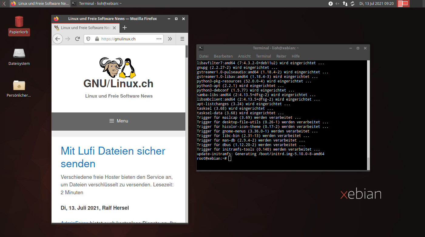 xebian - debian unstable mit xfce