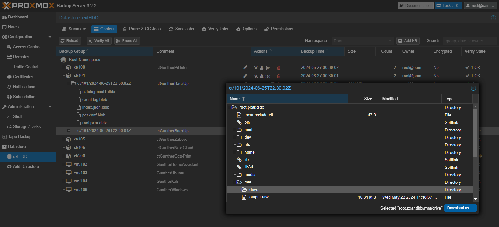 der proxmox backup server als lxc