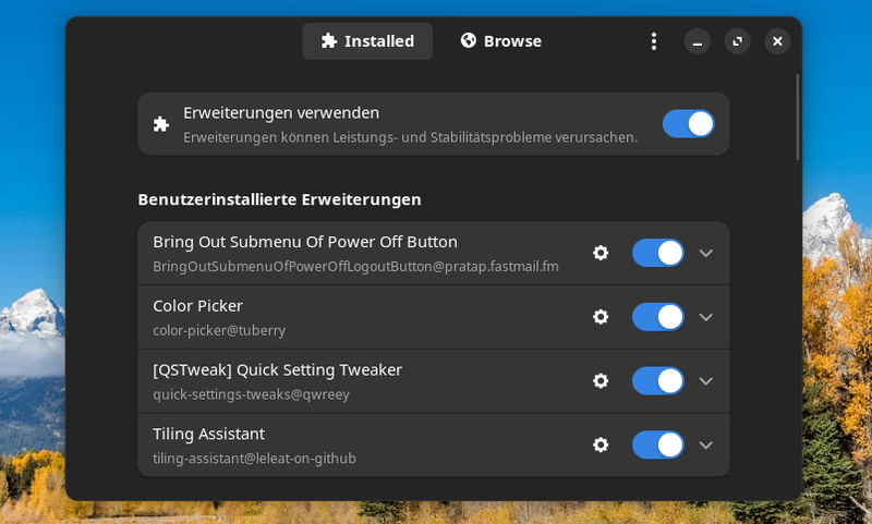 gnome 45 extensions: problemsuche