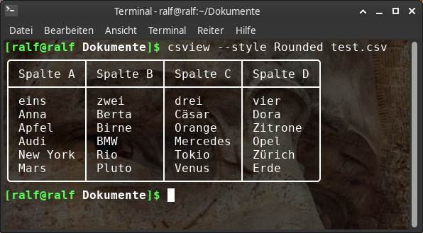 csview - tabellen im terminal