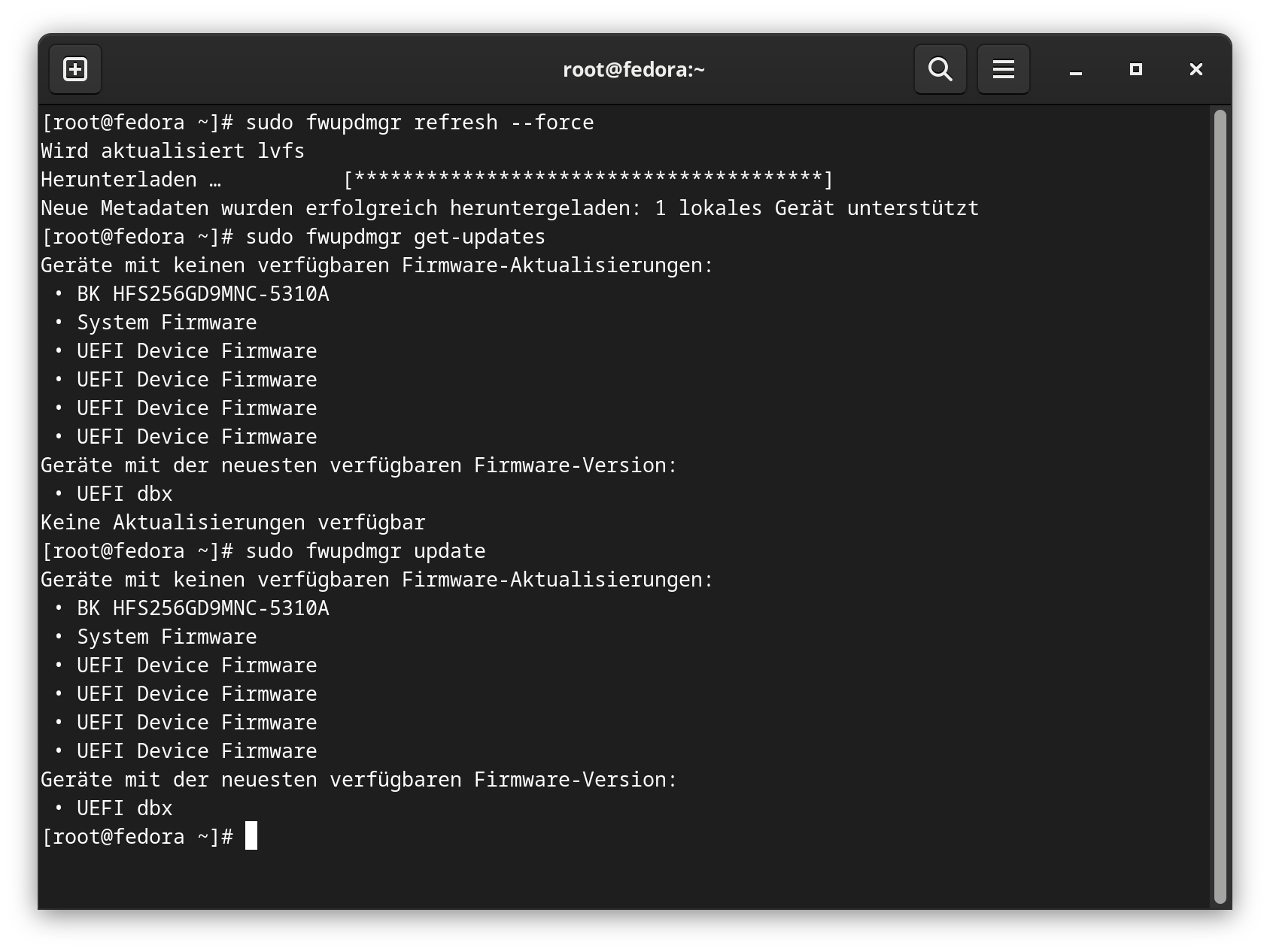 firmware aktualisieren mit fwupdmgr