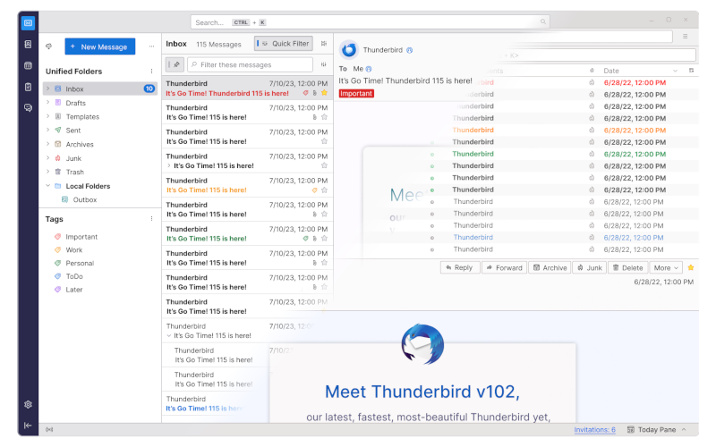 thunderbird 115 mit neuer oberfläche