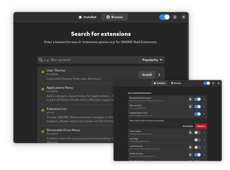 app für gnome-shell erweiterungen erhält neue funktionen