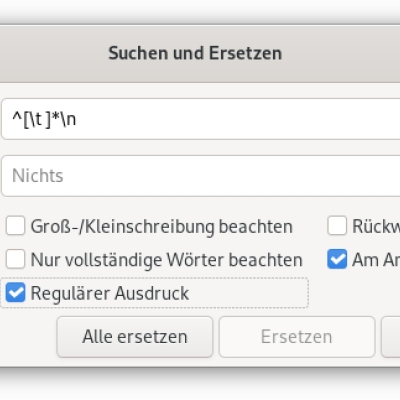 leerzeilen entfernen mit gedit