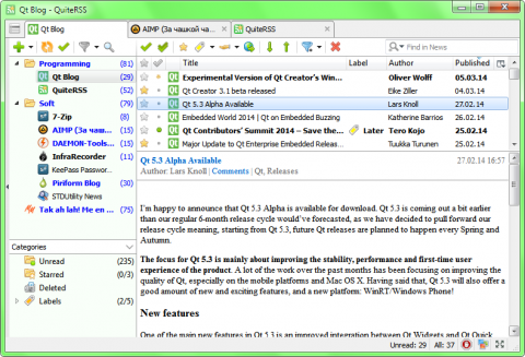 quiterss - cross plattform rss reader
