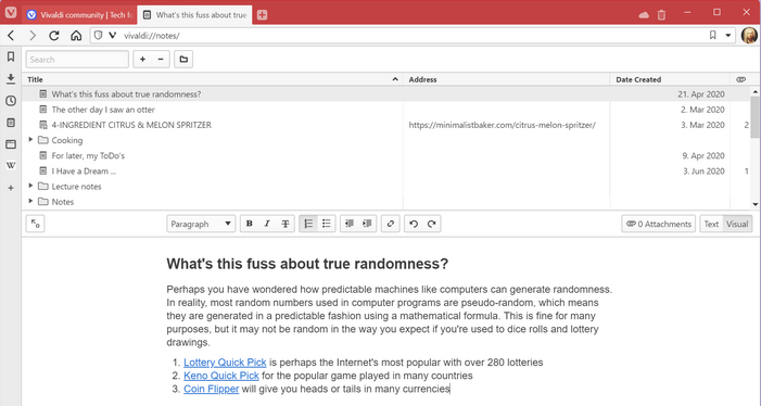 vivaldi erweitert notizfunktion
