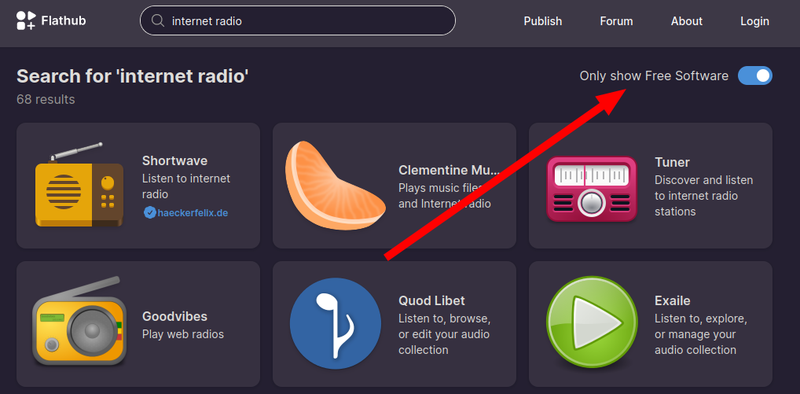 flathub zeigt auch "nur freie software"