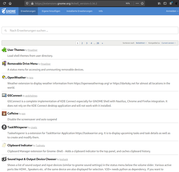 beliebte gnome-shell extensions