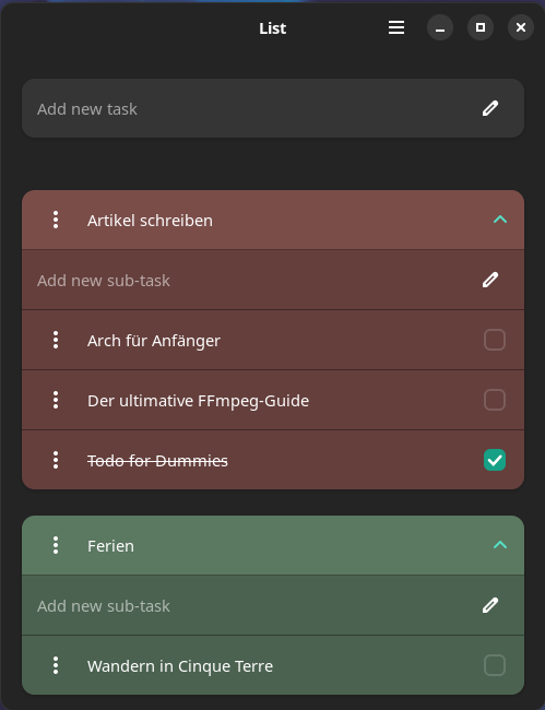 trivialanwendung: list
