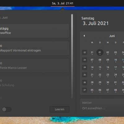 gnome kalender pull-down