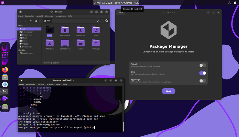 rhino linux mit unicorn desktop