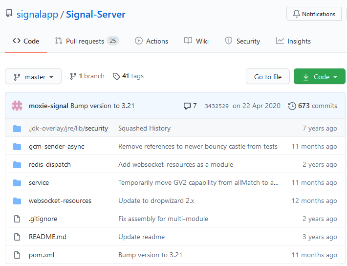signal scheint seinen server-quellcode aufgegeben zu haben