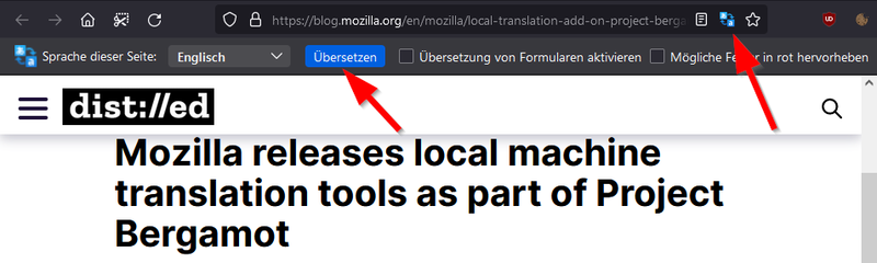 firefox mit lokaler Übersetzungsfunktion
